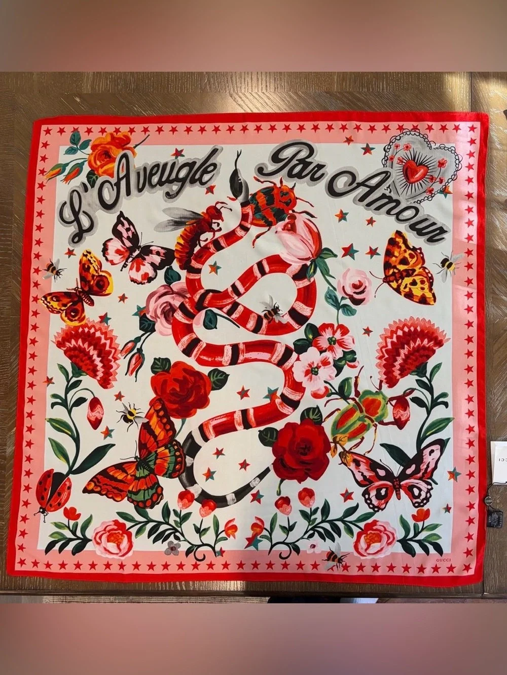 NWT Gucci L'Aveugle Par Amour Silk Scarf Multicolor Hand Rolled Made in Italy